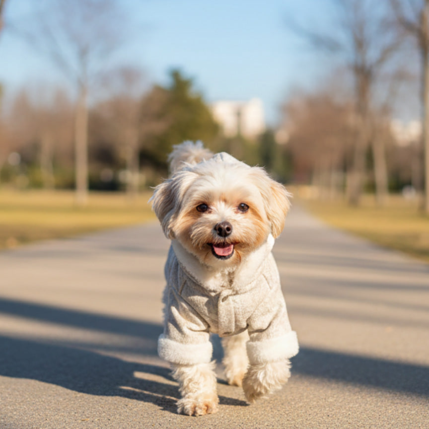 Zarif Desenli & Peluş Detaylı Köpek Parkası