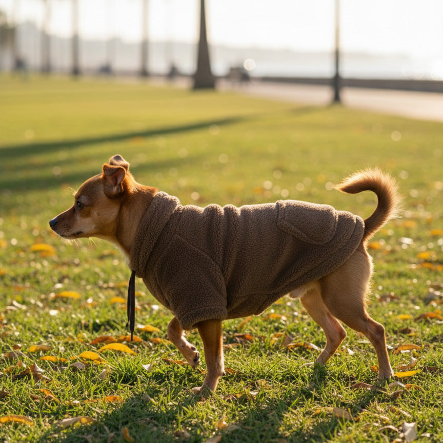 Peluş Kapüşonlu Köpek Kıyafeti - Kahverengi