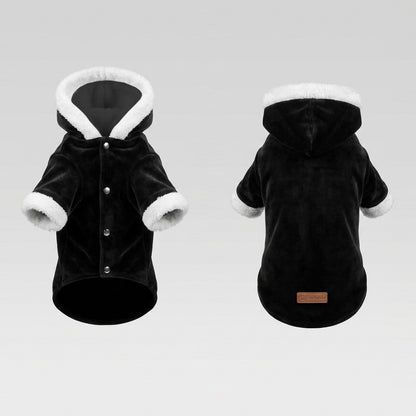 Soft Peony Siyah Kadife & Beyaz Kürk Detaylı Kapüşonlu Parka