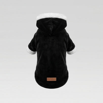 Soft Peony Siyah Kadife & Beyaz Kürk Detaylı Kapüşonlu Parka
