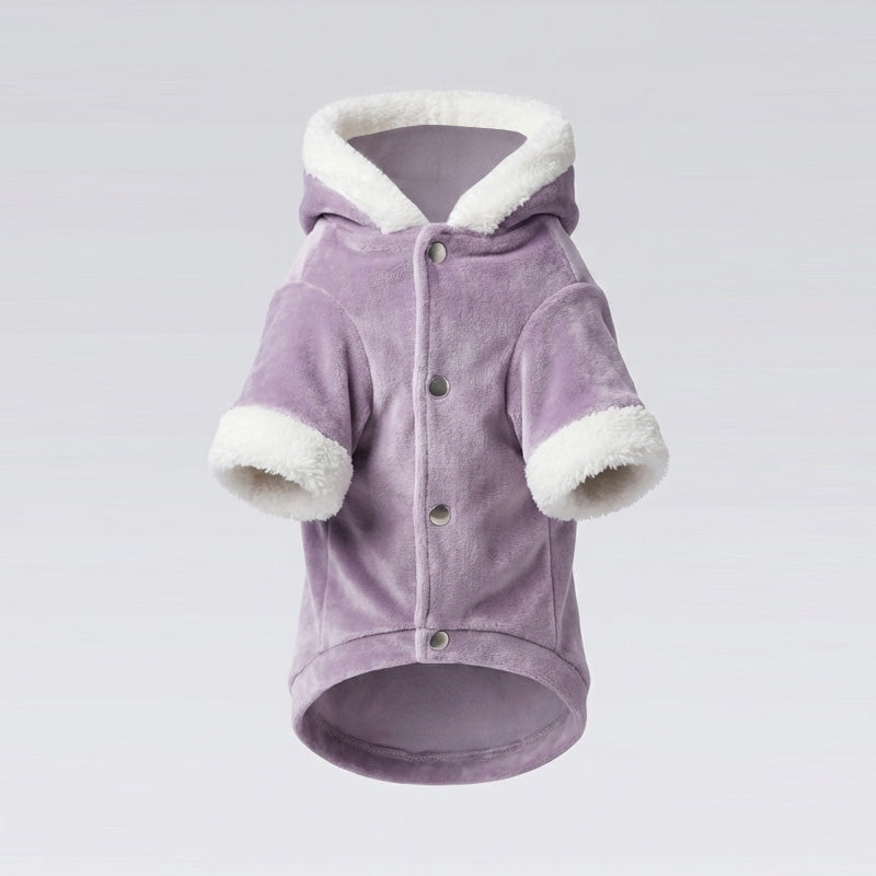 Soft Peony Gri Kadife & Beyaz Kürk Detaylı Kapüşonlu Parka