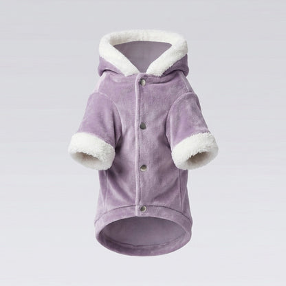 Soft Peony Gri Kadife & Beyaz Kürk Detaylı Kapüşonlu Parka