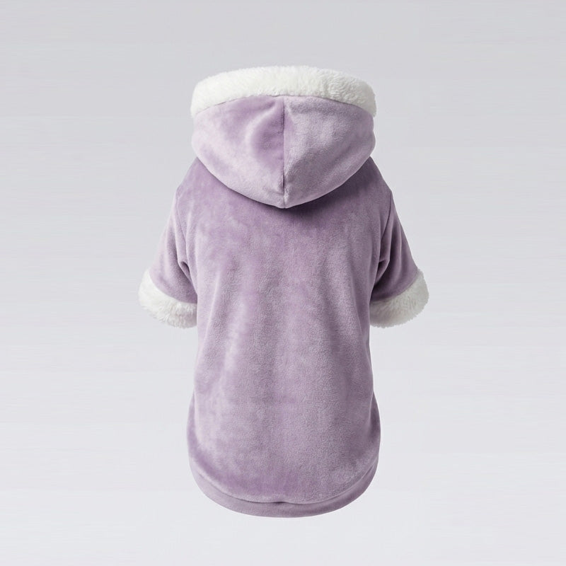 Soft Peony Gri Kadife & Beyaz Kürk Detaylı Kapüşonlu Parka