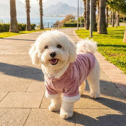 Soft Peony Gri Kadife & Beyaz Kürk Detaylı Kapüşonlu Parka